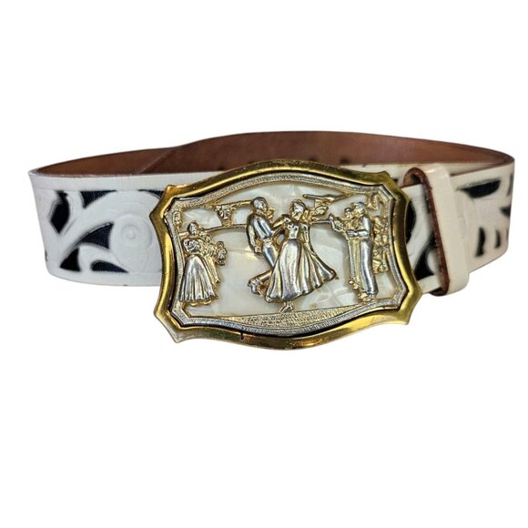 VTG Rockmount Western Leather Belt Square Dancing Buckle Removable  34-40" - Picture 1 of 10